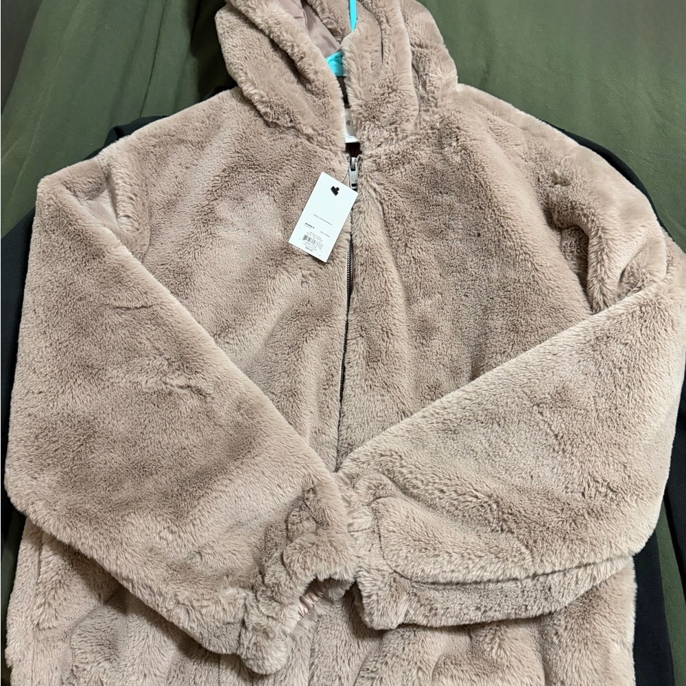 Nine West Plush Beige Faux Fur Jacket